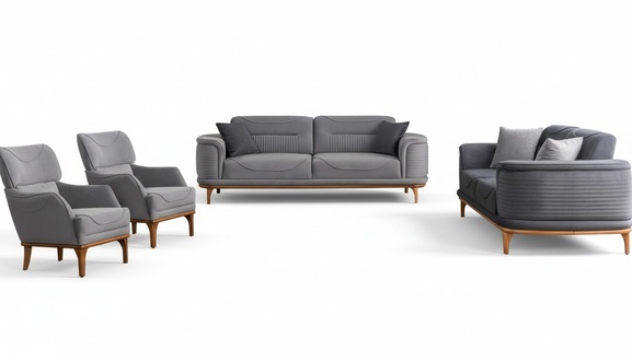 Modernes Graues PolstermÃ¶bel Set: Sofas und Sessel fÃ¼r Wohnzimmer Neu