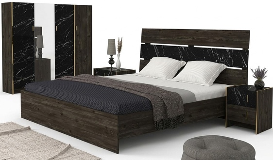 Modernes Polsterbett Bett Betten Bettgestell Doppelbett 180x200 Braun Ehebett