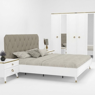 Modernes Polsterbett Bett Betten Bettgestell Doppelbett 180x200 Beige Ehebett