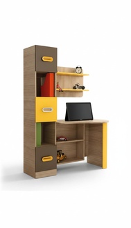 Modernes Schreibtisch Design Regale Farbakzente Gelb Braun BÃ¼ro MÃ¶bel Funktional