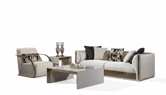 Modernes weiÃes Wohnzimmer Set aus Holz und Textil