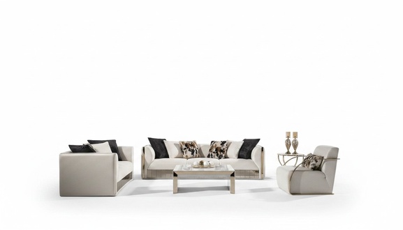 Modernes weiÃes Wohnzimmer Set aus Holz und Textil