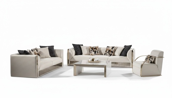 Modernes weiÃes Wohnzimmer Set aus Holz und Textil