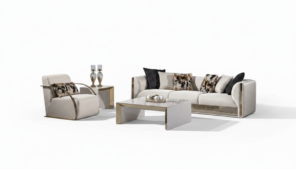 Modernes weiÃes Wohnzimmer Set aus Holz und Textil