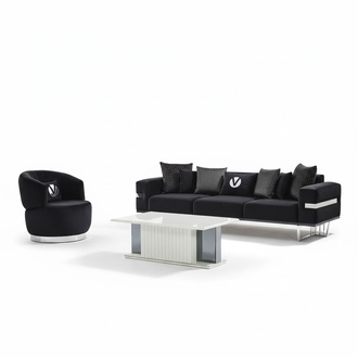 Modernes Wohnzimmer Set Schwarzes Sofa schwarzer Sessel Couchtisch