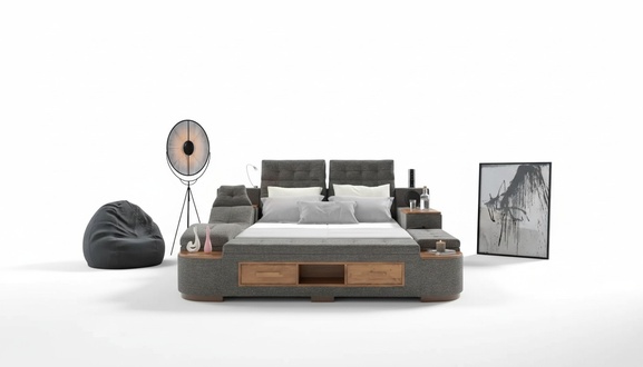 Multifunktion Bett Doppelbetten Modernes Bettgestell Betten 200x200cm Hotel Neu