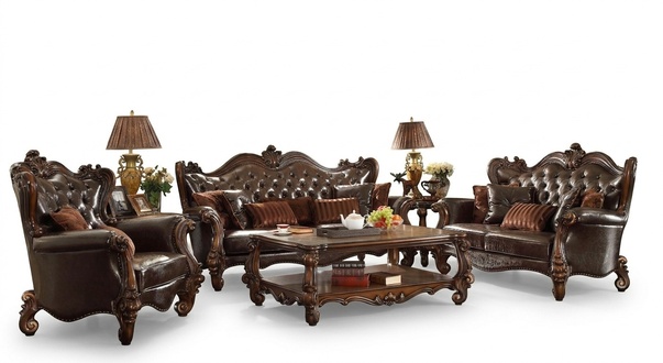 Polster Garnitur Gruppe Holz Geschnitzte MÃ¶bel Sofagarnitur 3+2 Sitz Sofa