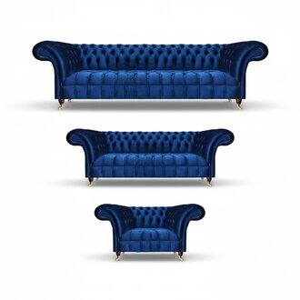 PolstermÃ¶bel Blau Sofa Komplett 3tlg 2x Sofas Einrichtung Sessel Chesterfield