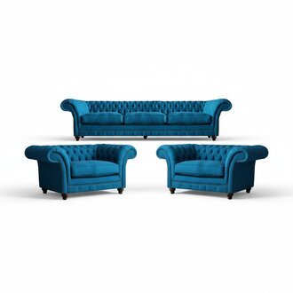 PolstermÃ¶bel Blau Sofagarnitur Textil Sitz MÃ¶bel Chesterfield Set Einrichtung