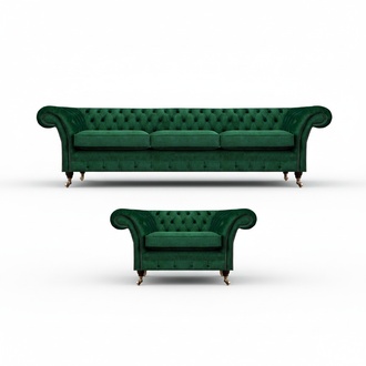 PolstermÃ¶bel GrÃ¼n Sofa Dreisitze Couch Sessel Chesterfield 3+1 Sofagarnitur