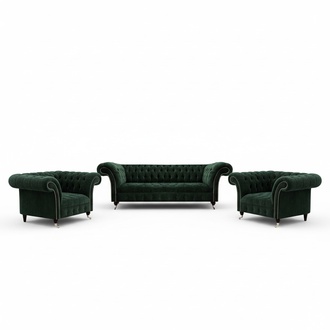 PolstermÃ¶bel LuxuriÃ¶se Designer Sofagarnitur 3+1+1 GrÃ¼n Sitz Textil Chesterfield
