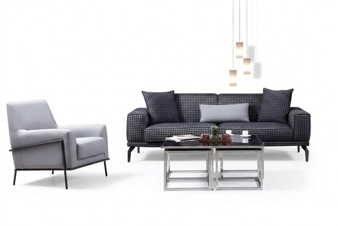 Polstersofa Komplette Couchgarnitur Sofagarnitur Grau Sitzer Stoffsofa