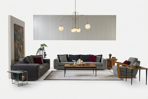Polstersofas Komplette Couchgarnitur Sofa Stoffsofa Grau Set 4tlg Neu