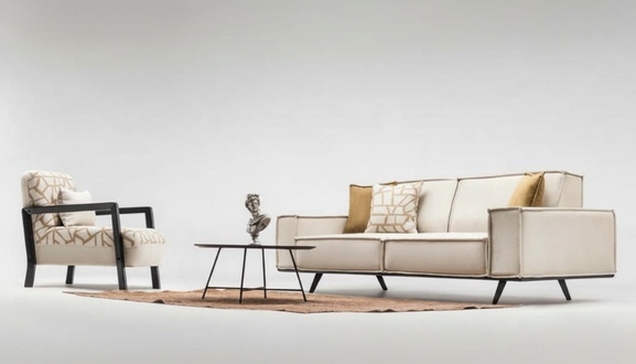 Polstersofas Komplette Sofa Stoffsofa Dreisitzer Sessel Beige Moderne