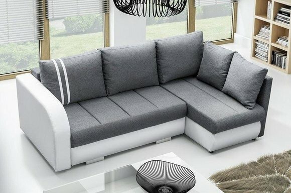 Sofa Schlafsofa Designer Sofa mit Bettfunktion + Bettkasten Ecksofa Silber WeiÃ