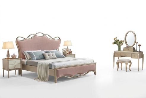 Rosa Bett Doppelbett 2x Nachttisch Klassische Betten Schlafzimmer