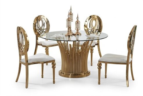 Rund Edelstahl Tisch Runde 5tlg Runder Esszimmer Tisch + 4 Stühle Set