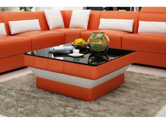Designer Couchtisch Polster Tisch Leder Glas Moderner Tische Glastische 8009