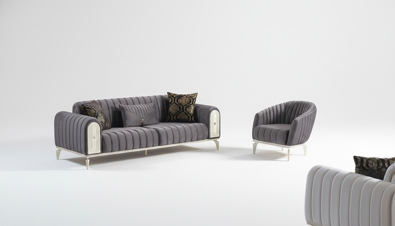 Schickes MÃ¶bel Sofagarnitur set 3+1 Couchtisch Sofas Sessel Grau