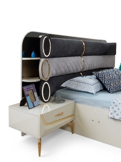 Schlafzimmer Bett 2x Nachttische mit Stauraum im modernen Stil HolzmÃ¶bel Luxus
