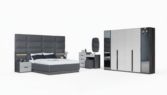 Schlafzimmer Bett Nachttisch Kleiderschrank Kommode mit Spiegel MÃ¶bel Holz Luxus
