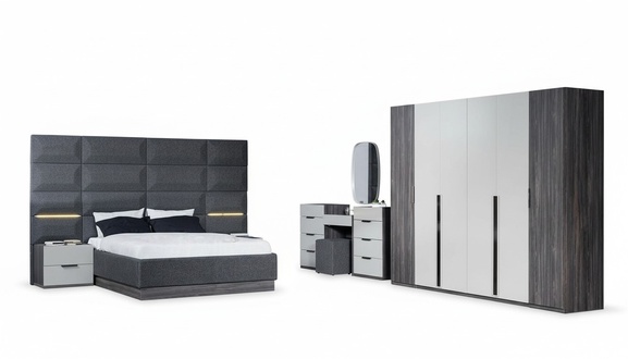 Schlafzimmer Bett Nachttisch Kleiderschrank Kommode mit Spiegel MÃ¶bel Set 5tlg
