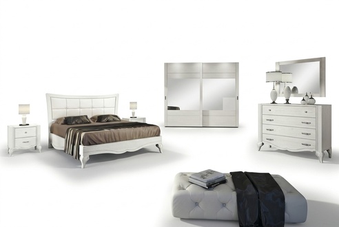 Schlafzimmer Bett Nachttisch Kleiderschrank Kommode Spiegel WeiÃ Luxus Set 6tlg