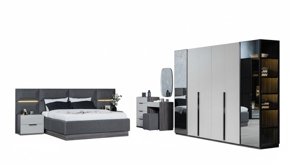 Schlafzimmer Bett Nachttische Kleiderschrank Kommode mit Spiegel MÃ¶bel Set 5tlg