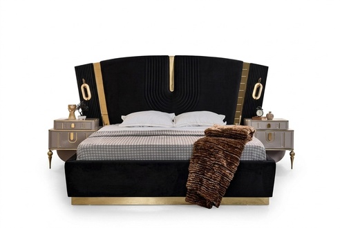 Schlafzimmer Doppelbett Garnitur Bett Nachttische 3tlg Luxus Schwarz