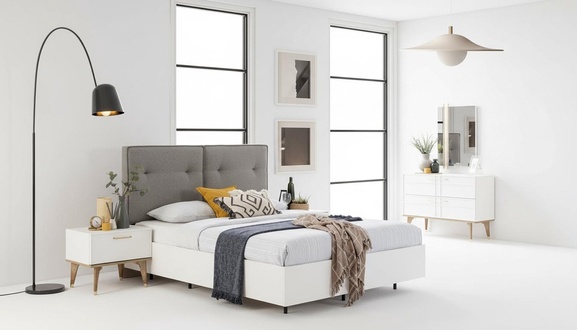Schlafzimmer Garnitur Doppelbett Komplette Bett WeiÃ Stoff 3tlg Modern