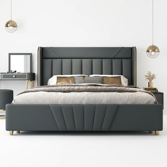 Schlafzimmer Graues Bett Designer MÃ¶bel Luxus Materialien Holzgestell