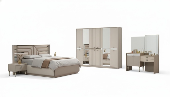 Schlafzimmer Komplett 5tlg Bett 2x Nachttische Kleiderschrank Schminktisch Holz