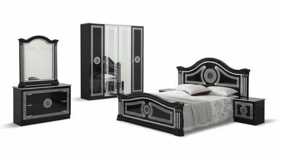 Schlafzimmer Komplett Set KÃ¶nigliches Stil Modrern Bett Nachttisch 6 tlg.