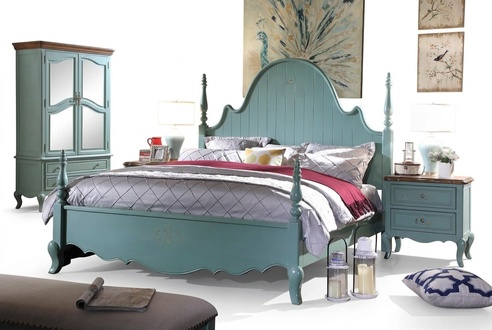 Set Bett 2x Schlafzimmer Landhaus MÃ¶bel 4tlg.Nachttisch Hocker Holz Betten Neu