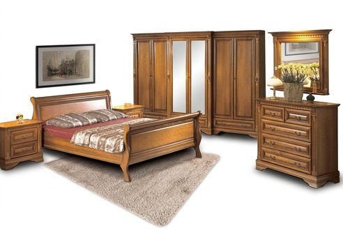 Schlafzimmer LuxuriÃ¶ses Bett Komplett 2x Nachttische Kommode Set 6tlg