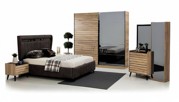 Schlafzimmer MÃ¶bel Designer Polsterbett 2x Nachttische Kleiderschrank
