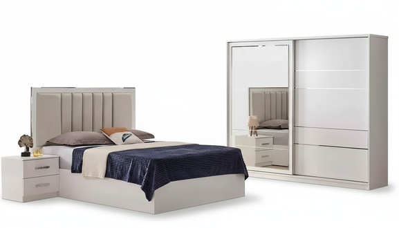 Schlafzimmer MÃ¶bel Doppelbett Nachttische Komplette 4tlg Schrank Beige