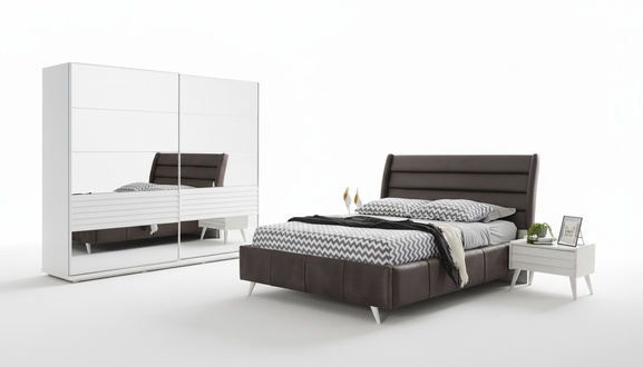 Schlafzimmer MÃ¶bel Glasschrank Designer Doppelbett Holz Nachttische 4tlg