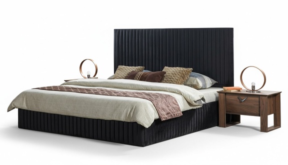 Schlafzimmer Schlafzimmereinrichtung MÃ¶bel Bett Nachttische Schwarz 3tlg