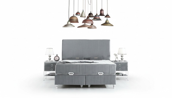 Schlafzimmer Set Grau Metall Bett Elegantes Design 2x Nachttische 3tlg