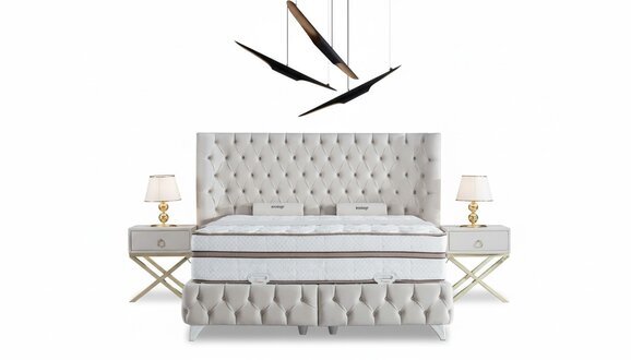 Schlafzimmer Set WeiÃ Boxspring Bett Chesterfield 2x Nachttische 3tlg.
