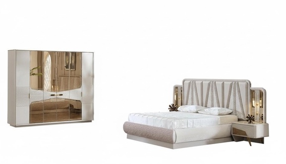 SchlafzimmermÃ¶bel Bett Kleiderschrank Einrichtung Set Stilvolle MÃ¶bel Nachttisch