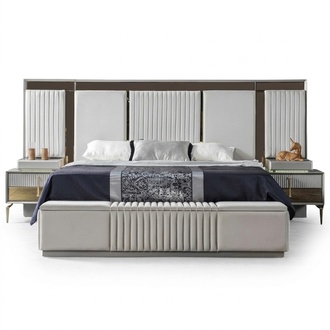 SchlafzimmermÃ¶bel Bett Modern 2x Nachttische Holzgestell Design MÃ¶bel Hochwertig