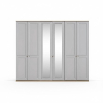 Schlafzimmerschrank Kleiderschrank Schrank Grau Holz Spiegel 6 TÃ¼ren