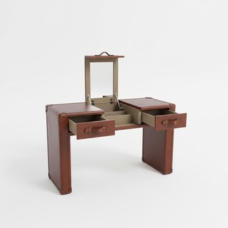 Schminktisch Frisiertisch Kosmetiktisch Kommode Hocker Vintage Leder Koffer