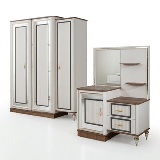 Schminktisch Garnitur mit Spiegel Holz Schlafzimmer Beige Konsole Set