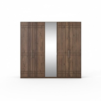 Schrank Kleiderschrank Schlafzimmerschrank Braun Holz Spiegel 5 TÃ¼ren
