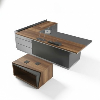 Schreibtisch mit Couchtisch Holztische Arbeitszimmer Grau Braun BÃ¼romÃ¶bel