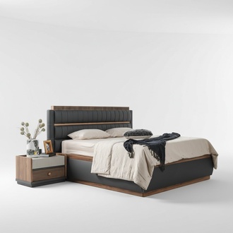 Schwarz-Braune Schlafzimmer Garnitur Edles Bett Holz NachtschrÃ¤nke 3tlg