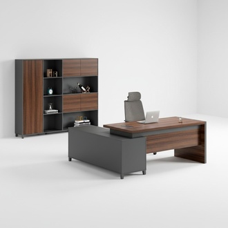 Schwarz-Brauner Eckschreibtisch Designer Arbeitszimmer Edler BÃ¼rotisch